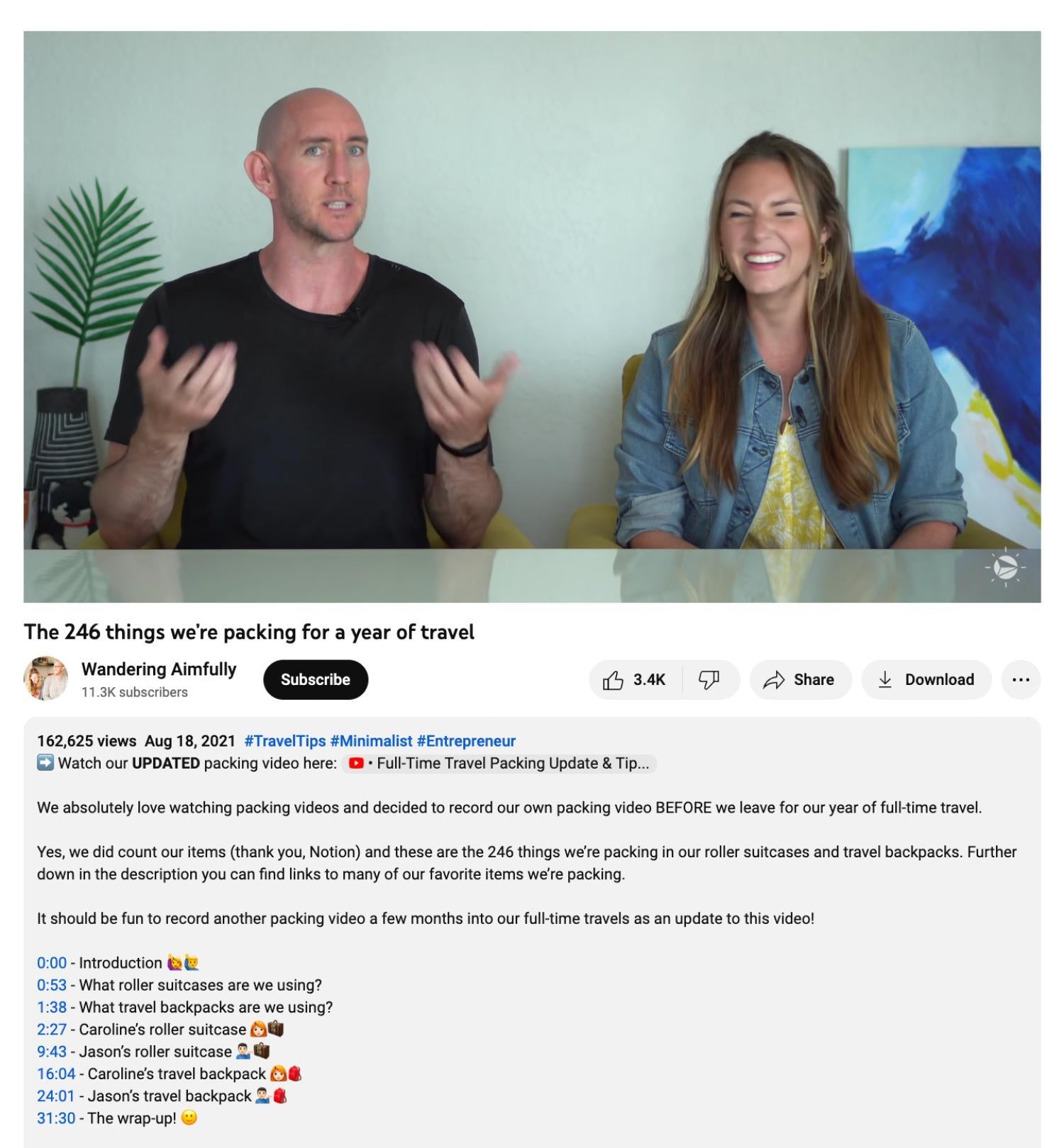 带章节标记的YouTube视频示例截图。